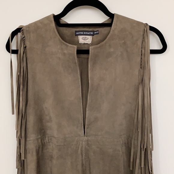 Antik Batik Moss Suede Fringe Dress